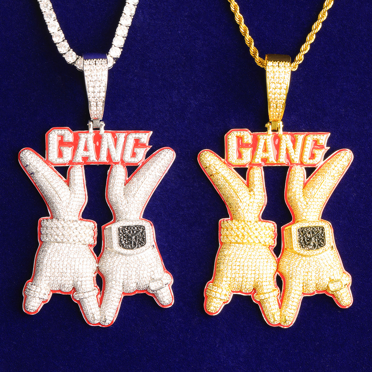 Bubble Letter Luxury Gang Necklace Pendant for Men Real Gold Plated Copper Cubic Zirconia Hip Hop Jewelry