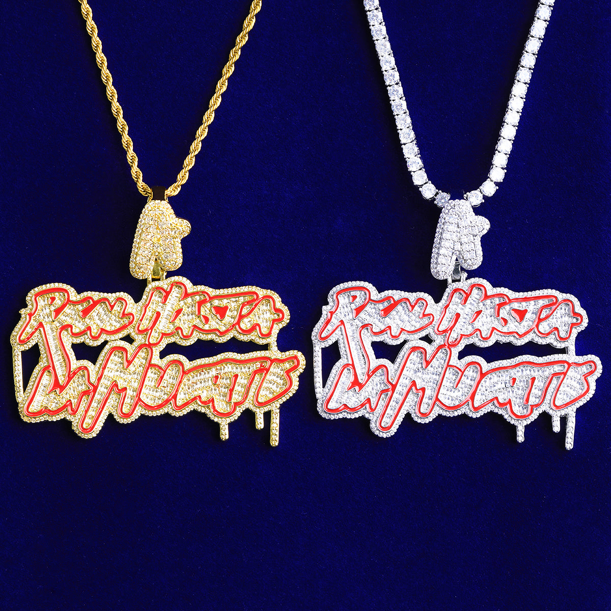 Bubble Letter Iced Out Real Husta La Muerta Necklace Pendant for Men Real Gold Plated Hip Hop Jewelry