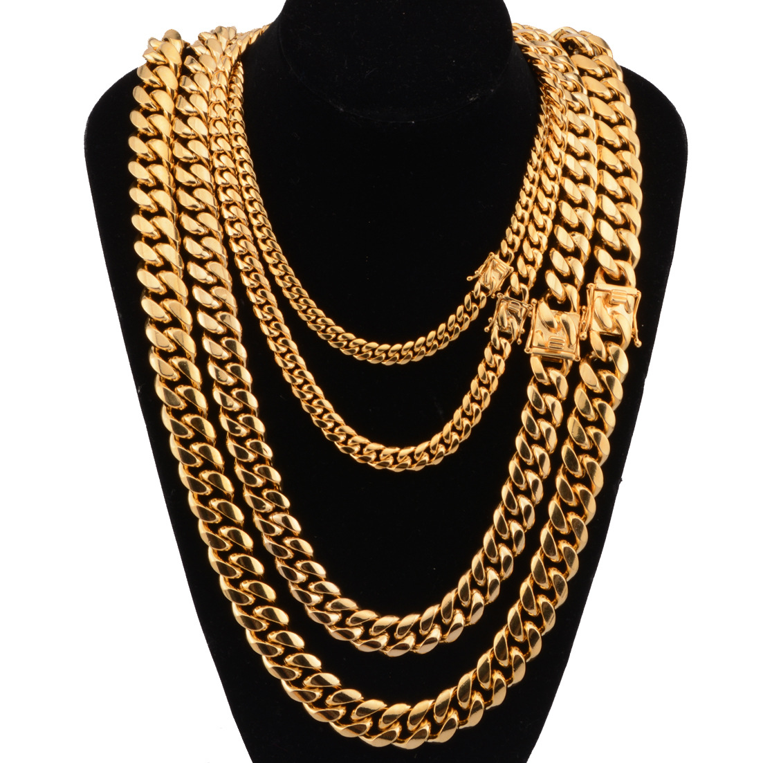 Bubble Letter Stainless Steel Miami Cuban Link Chain for Men Necklace Choker PVD Plating Real Gold Plated Lobster Clasp Hip Hop Jewelry