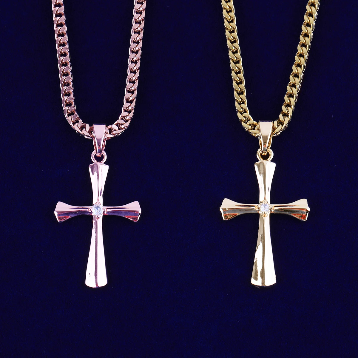 Bubble Letter Smooth Cross Necklace Pendant for Women Real Gold Plated Copper Hip Hop Jewelry