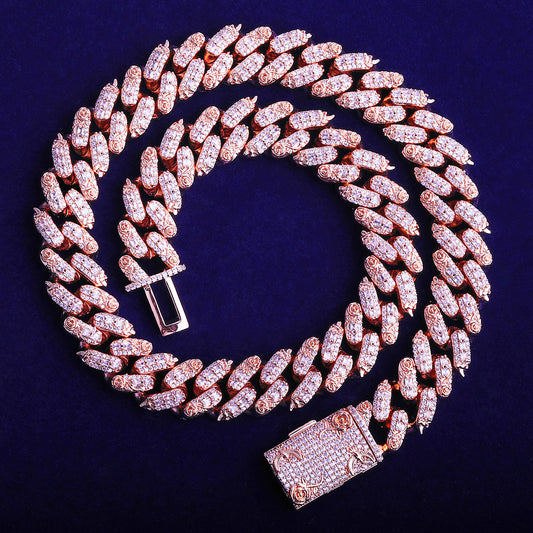 Bubble Letter Iced Out Flora Dove Cuban Link Chain for Men Necklace Choker 5A Real Copper Gold Plated Hip Hop Jewelry