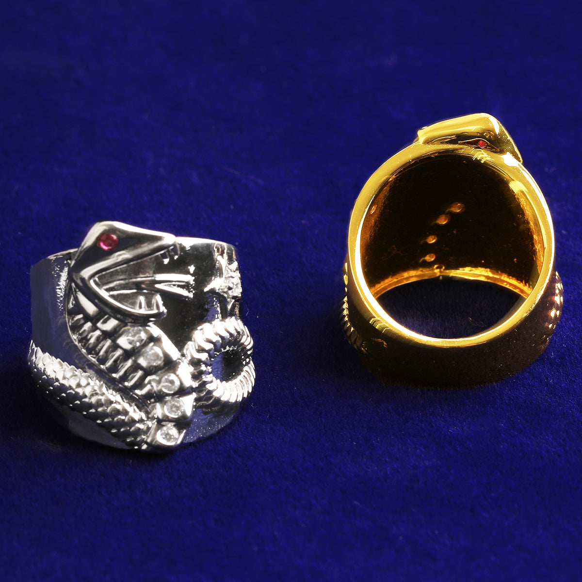 Bubble Letter Iced Out Snake Ring for Men Real Gold Plated Hip Hop Jewelry