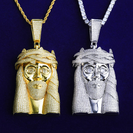 Bubble Letter Iced Out Super Jesus Necklace Pendant for Men 5A Copper Cubic Zirconia Hip Hop Jewelry