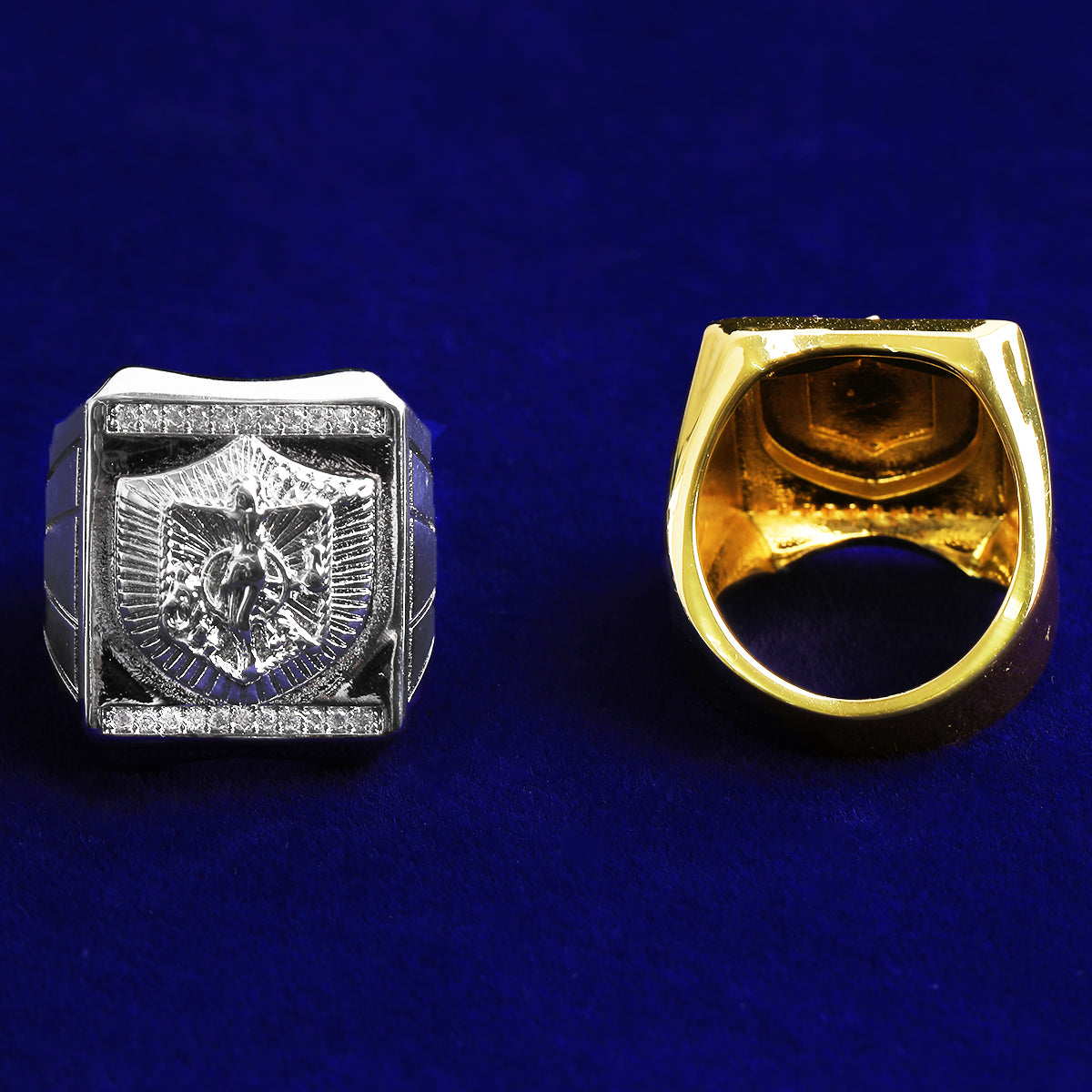 Bubble Letter Iced Out Pyramind Ring for Men Real Gold Plated Cubic Zirconia Hip Hop Jewelry