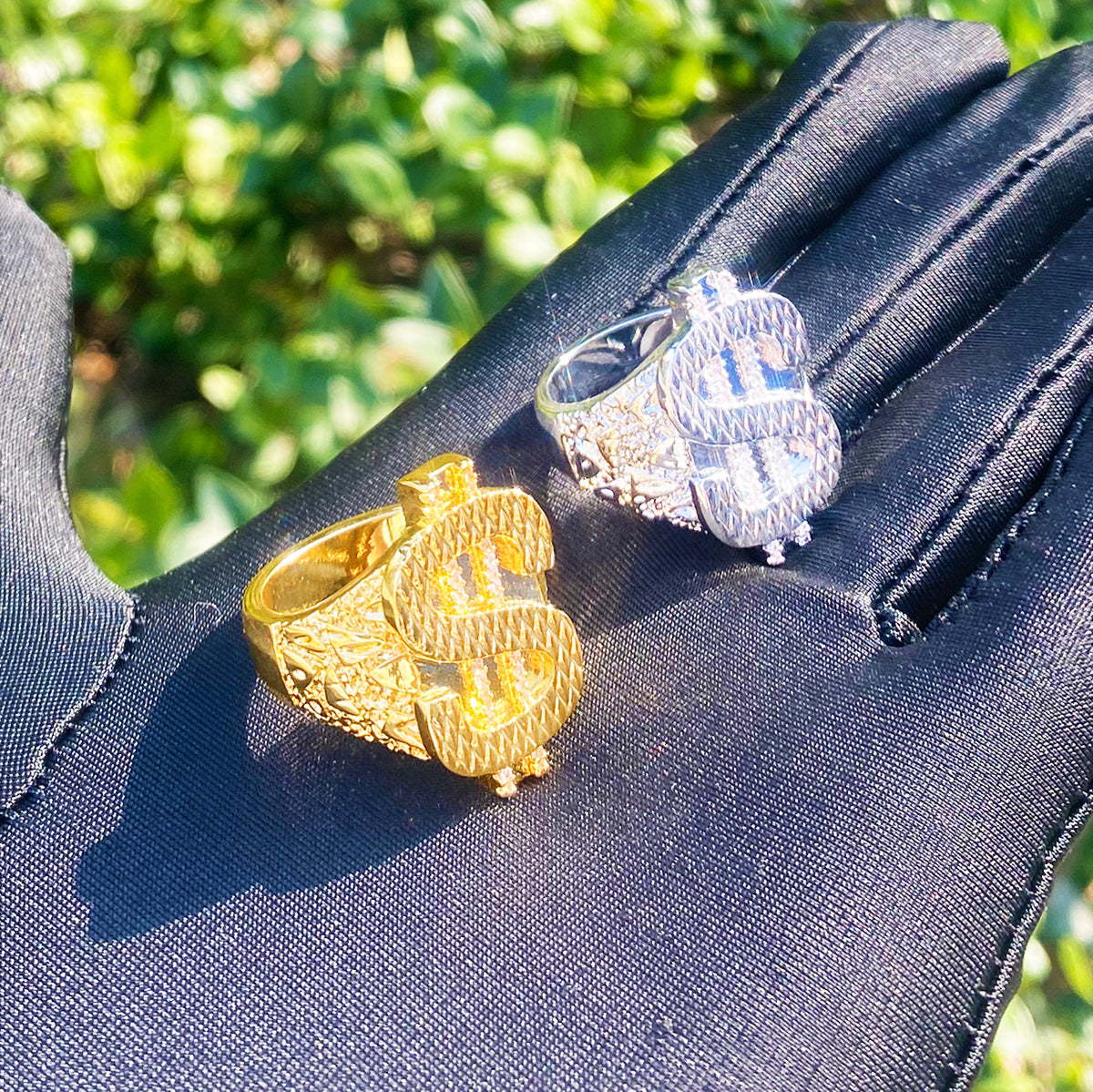 Bubble Letter Dollar Sign Ring for Men Real Gold Plated Hip Hop Jewelry