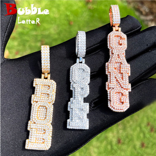 Bubble Letter Customized Name Necklace Pendant for Women Nameplates Bling Charm Hip Hop Jewelry