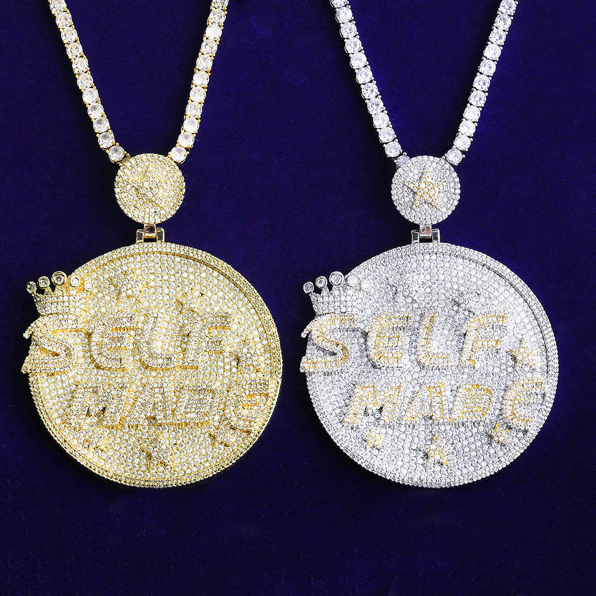 Bubble Letter Iced Out Self Made Dics Necklace Pendant for Men 5A Cubic Zirconia Gold Plated Hip Hop Jewelry