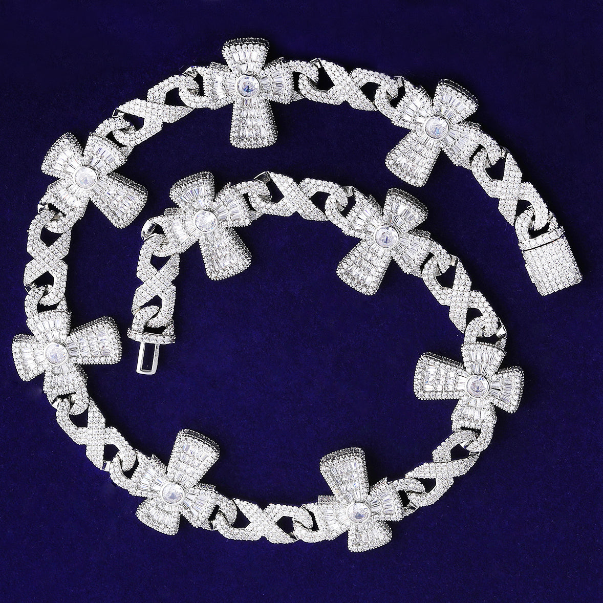 Bubble Letter Iced Out Cross Infinity Link Chain for Men 5A Cubic Zirconia Gold Plated Hip Hop Jewelry