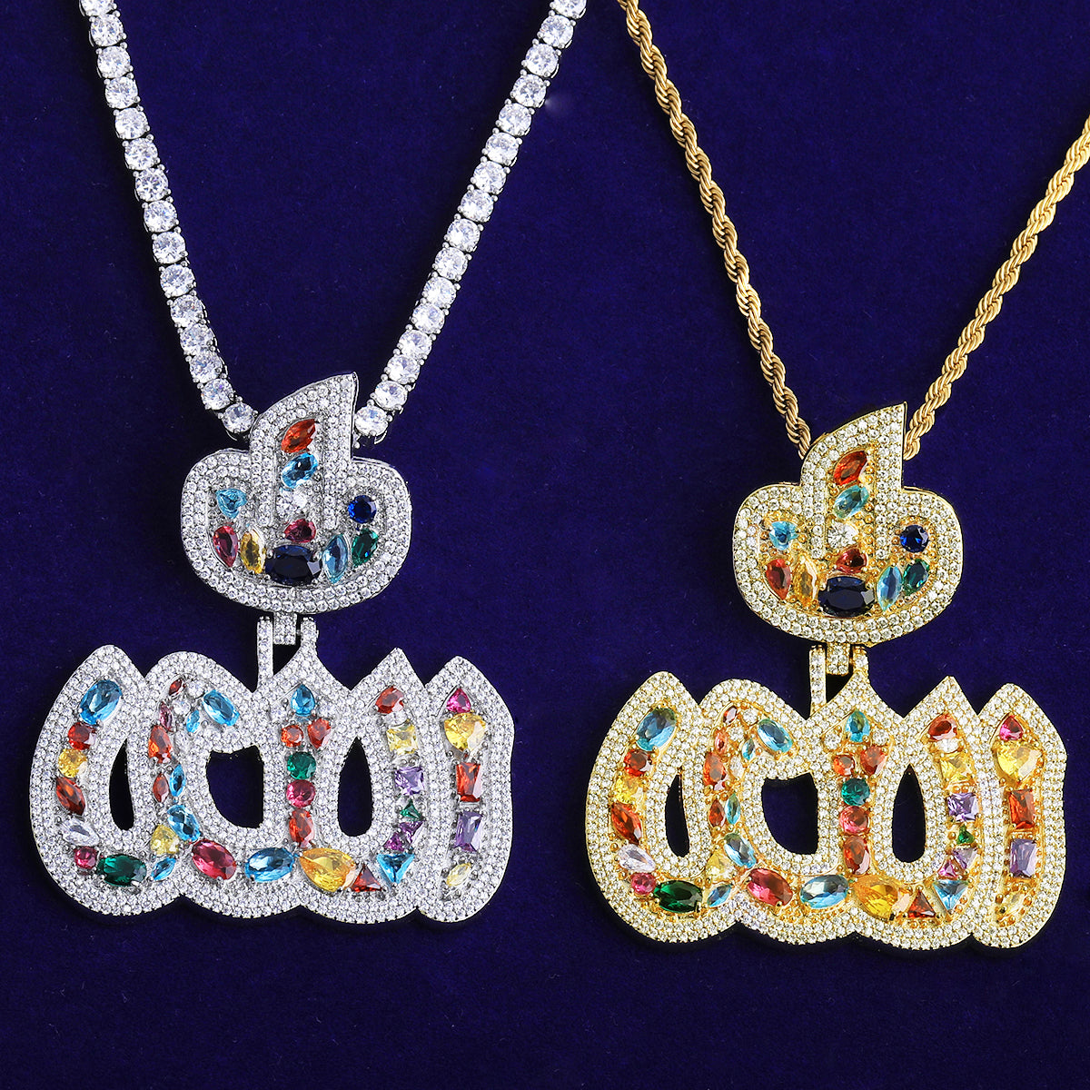 Bubble Letter Iced Out Colorful Allah Necklace Pendant for Men 5A Copper Cubic Zirconia Hip Hop Jewelry