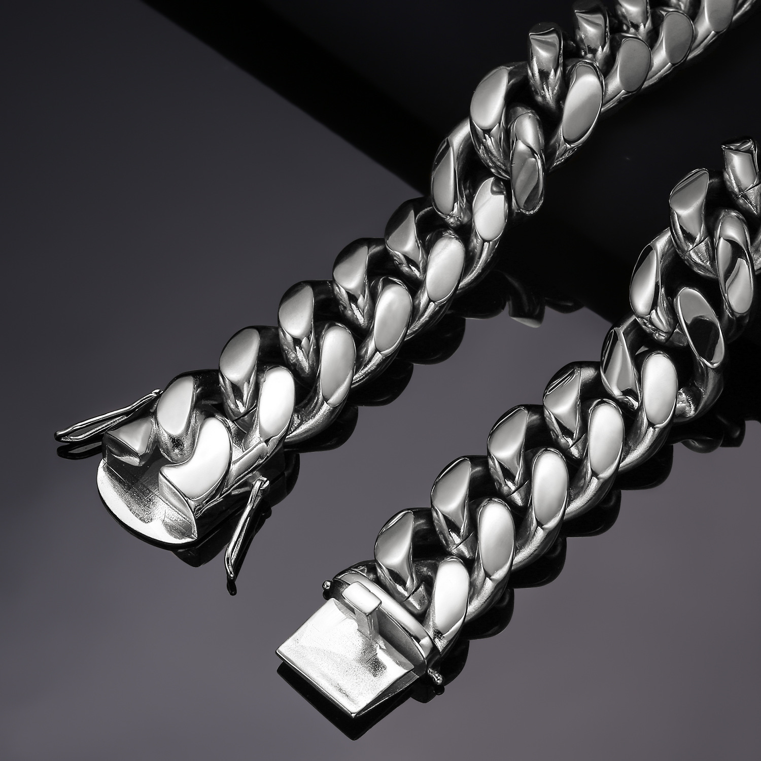 Bubble Letter Stainless Steel Miami Cuban Link Chain for Men Necklace Choker PVD Plating Real Gold Plated Lobster Clasp Jewelry