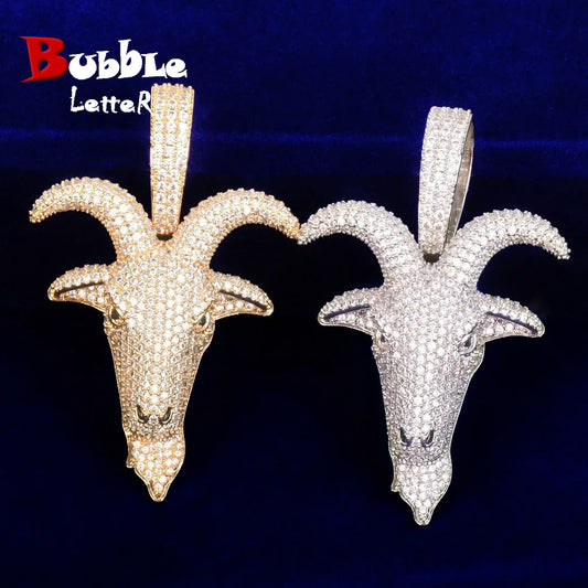 Bubble Letter Sheep Head Pendant Men Zircon Hip Hop Necklace Rock Jewelry