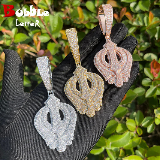 Bubble Letter Iced Out Necklace for Men Flower of The River of Luts Pendant Religious Charms Fleur De Lis Hip Hop Jewelry