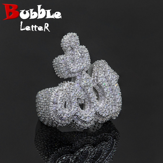 Bubble Letter Silver Moissanite VVS Ahlla Ring for Men Hip Hop Jewelry