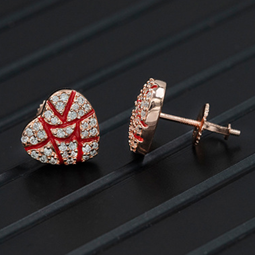 Bubble Letter Silver Moissanite VVS Blood Heart Stud Earring for Women Hip Hop Jewelry