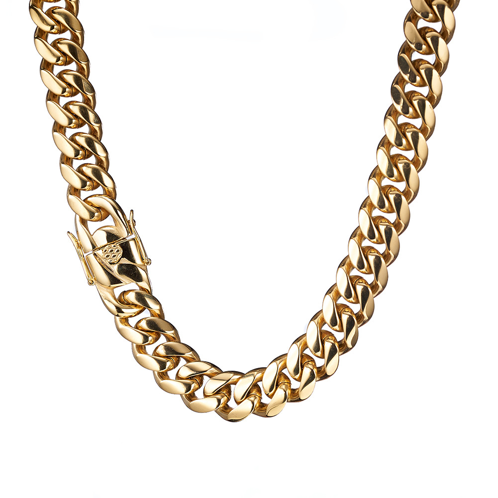 Bubble Letter Stainless Steel Miami Cuban Link Chain for Men Necklace Choker PVD Plating Real Gold Plated Lobster Clasp Rapper Jewelry