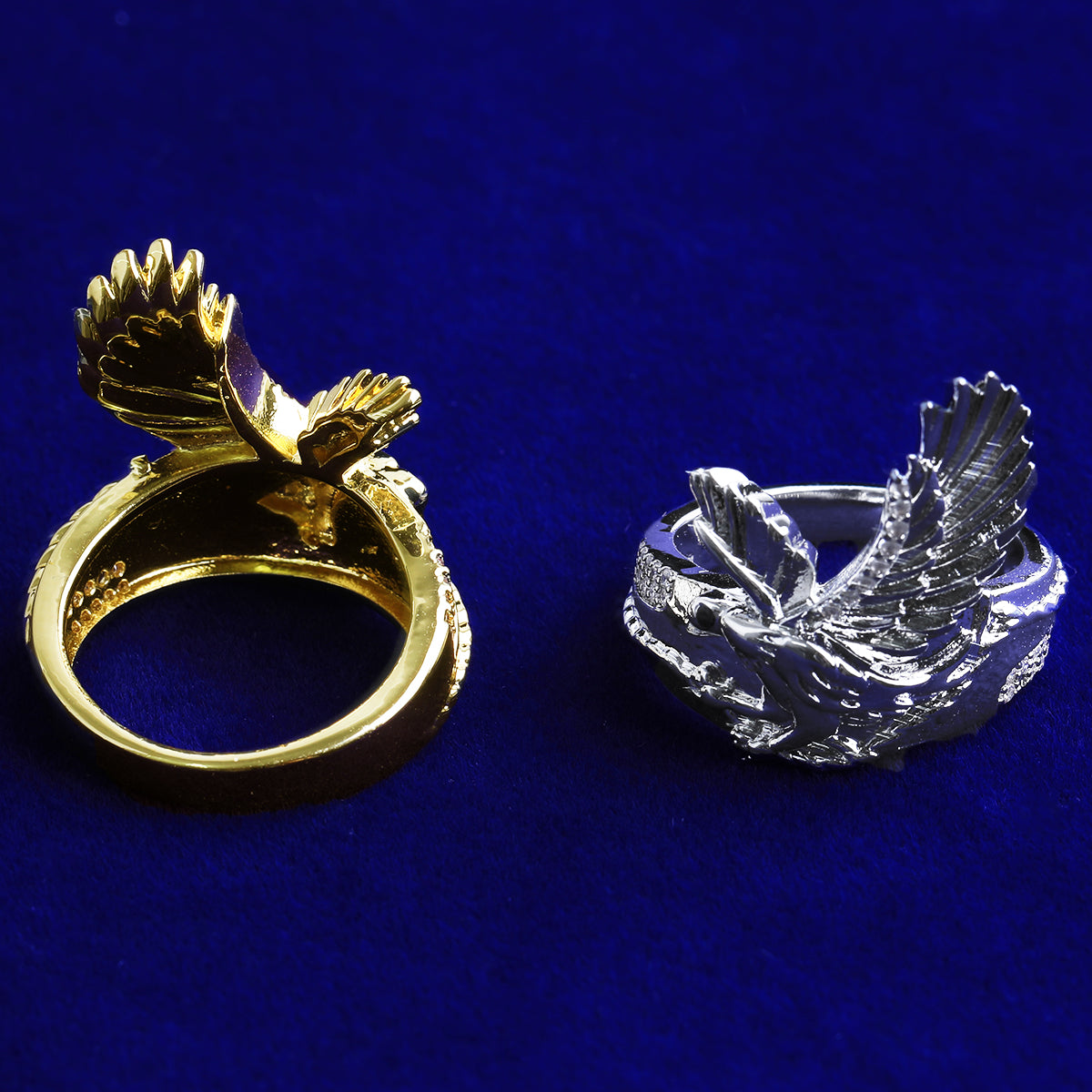 Bubble Letter Iced Out Eagle Ring for Men Real Gold Plated Cubic Zirconia Hip Hop Jewelry