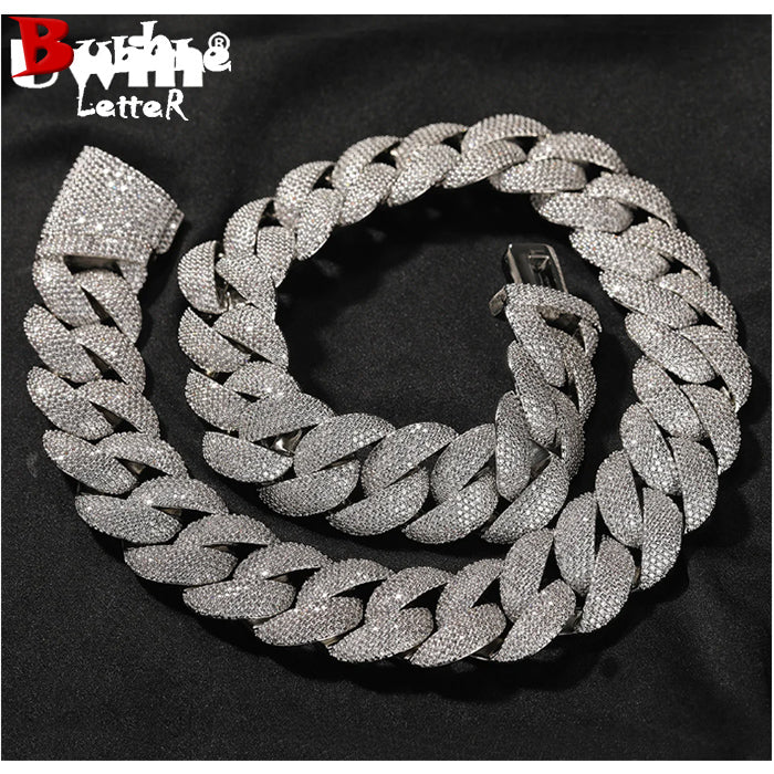 THE BLING KING Heavy 24mm Bubble Cuban Link Necklace For Men Micro Paved Cubic Zirconia Chain Deluxe Choker Rock Hip Hop Jewelry