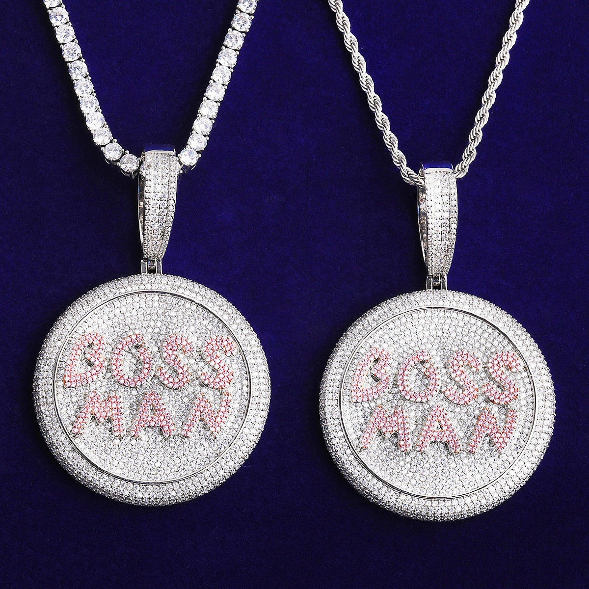 Bubble Letter Iced Out Boss Man Circle Necklace Pendant for Men 5A Copper Cubic Zirconia Hip Hop Jewelry