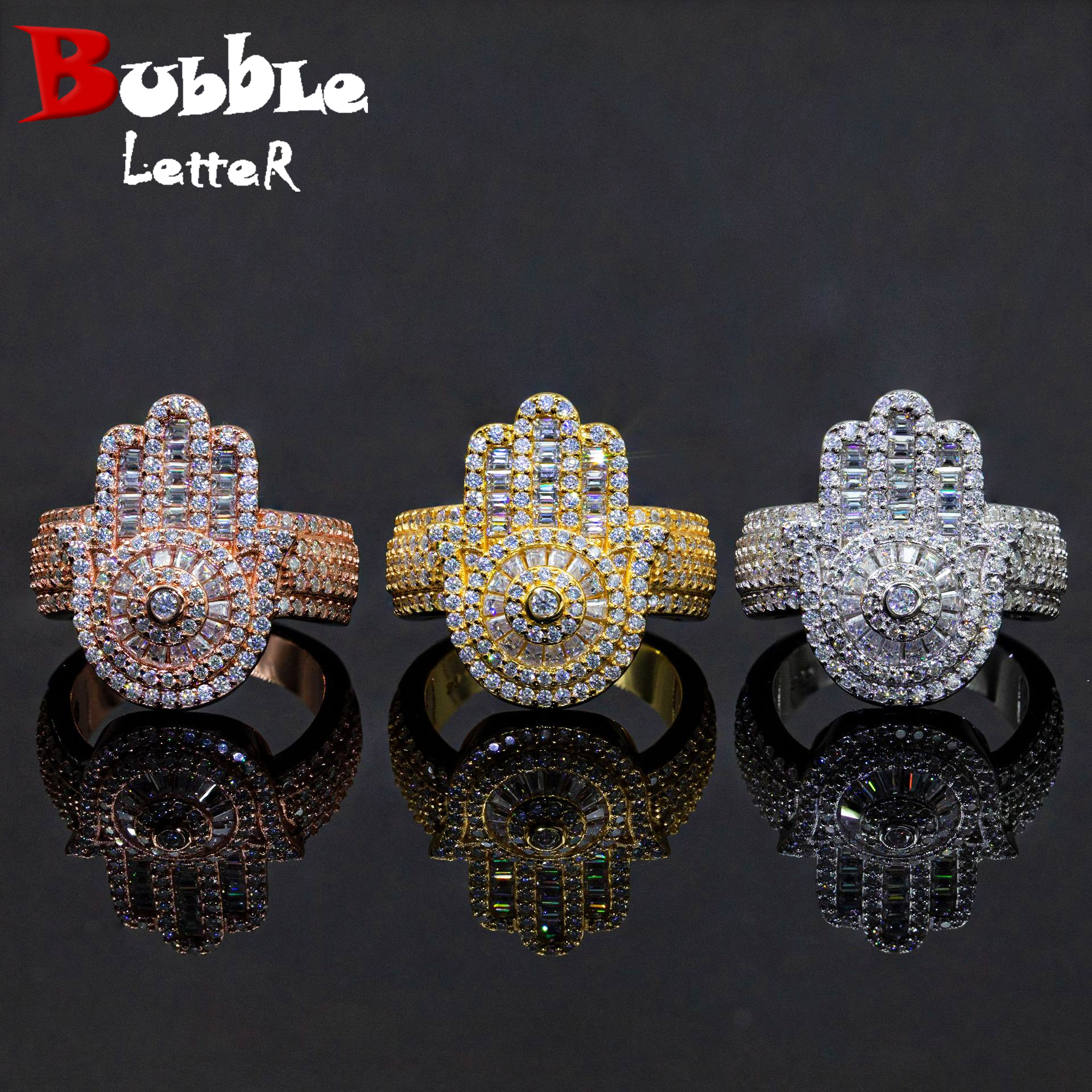 Bubble Letter Silver Moissanite VVS Eye of Horus Ring for Men Hip Hop Jewelry