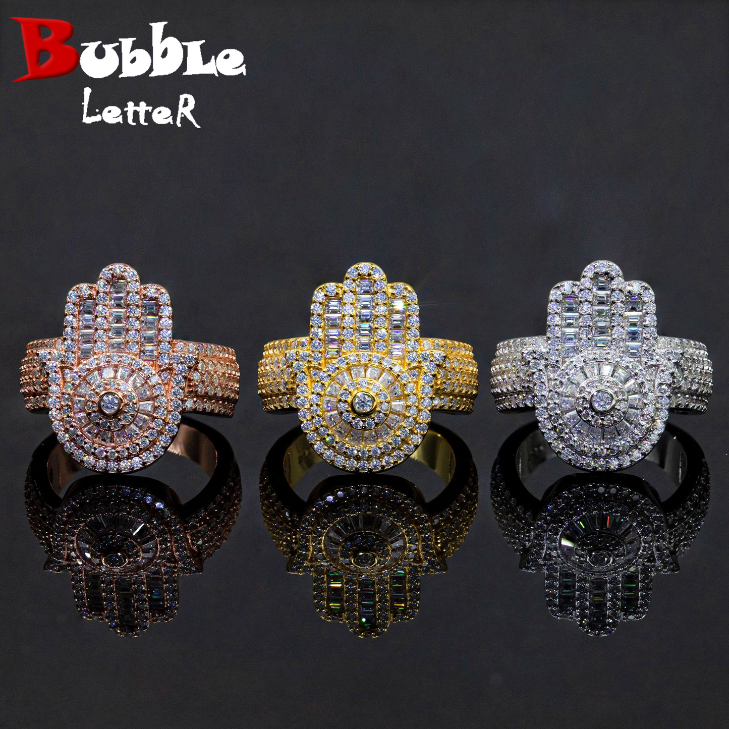Bubble Letter Silver Moissanite VVS Eye of Horus Ring for Men Hip Hop Jewelry