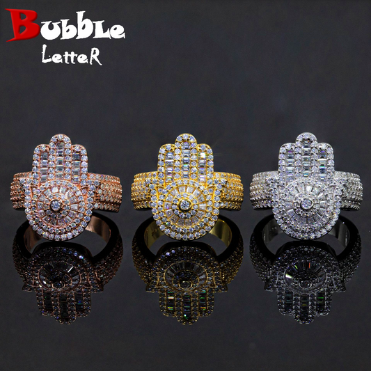 Bubble Letter Silver Moissanite VVS Eye of Horus Ring for Men Hip Hop Jewelry