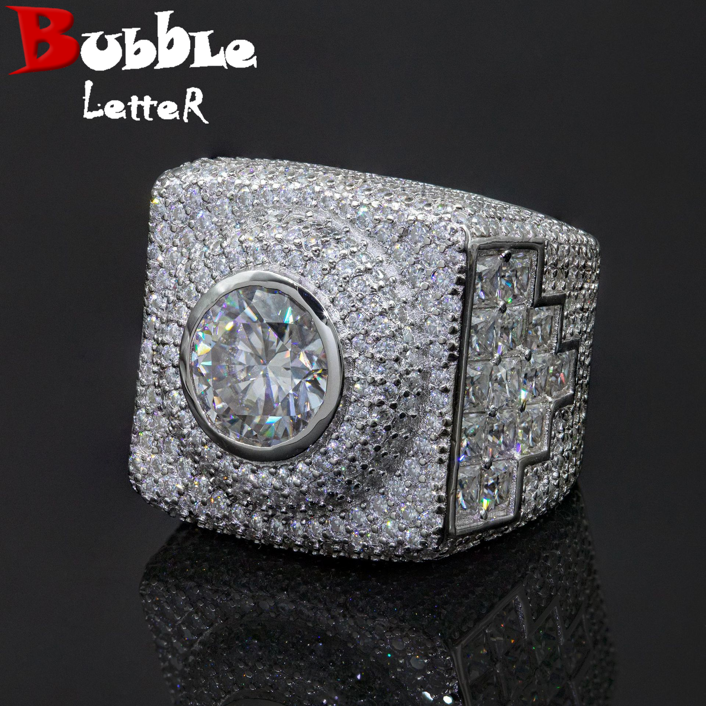 Bubble Letter Silver Moissanite VVS Eye Ring for Men Hip Hop Jewelry