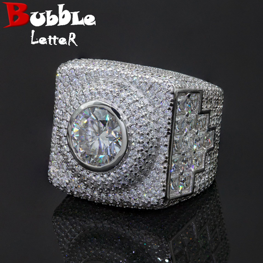 Bubble Letter Silver Moissanite VVS Eye Ring for Men Hip Hop Jewelry