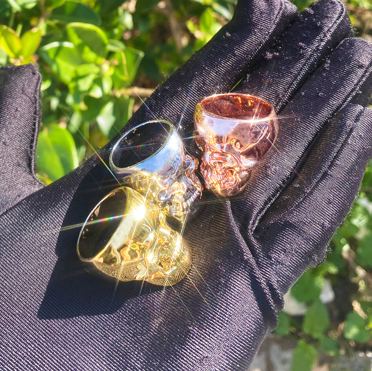 Bubble Letter Skull Ring for Men Real Copper Gold Plated Hip Hop Jewelry