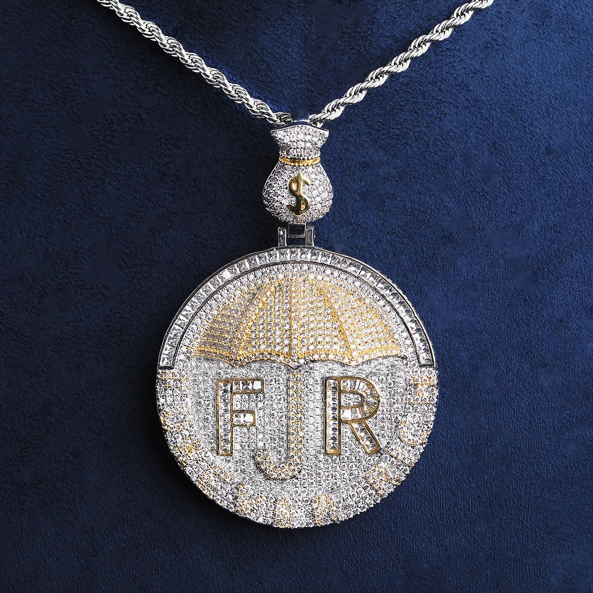 Bubble Letter Iced Out Forever Rich Umbrella ecklace Pendant for Women Real Gold Plated 5A Cubic Zirconia Hip Hop Jewelry