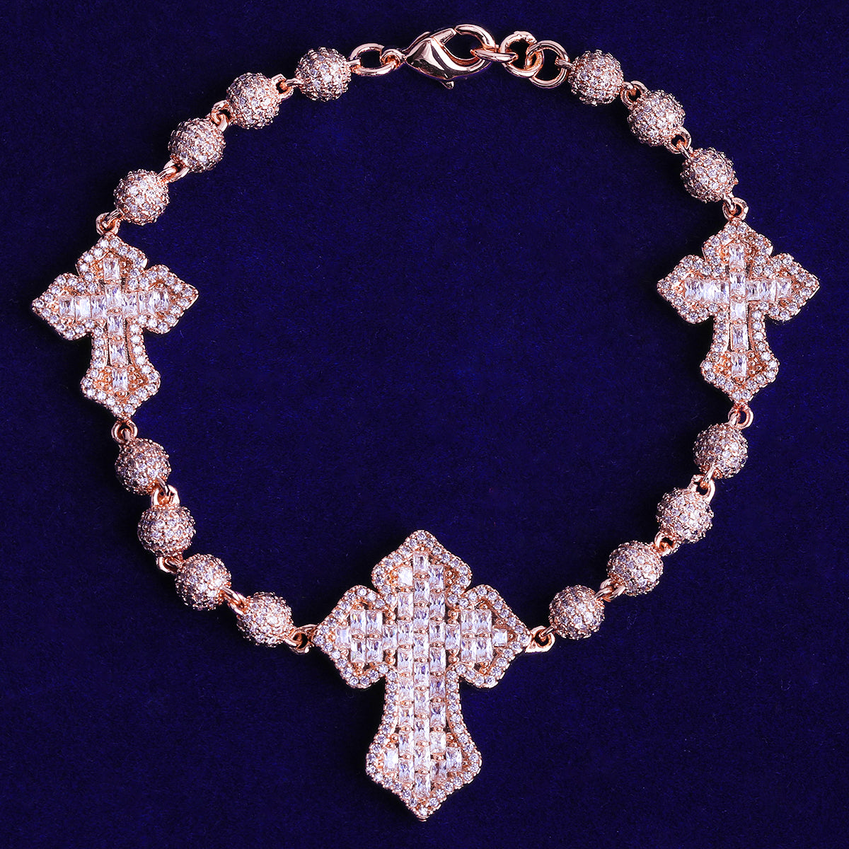 Bubble Letter Iced Out Beads Cross Bracelet for Men 5A Cubic Zirconia Hip Hop Jewelry