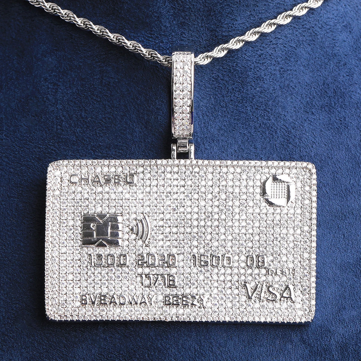 Bubble Letter Iced Out Credit Card Necklace Pendant for Men Real Gold Plated 5A Cubic Zirconia Hip Hop Jewelry