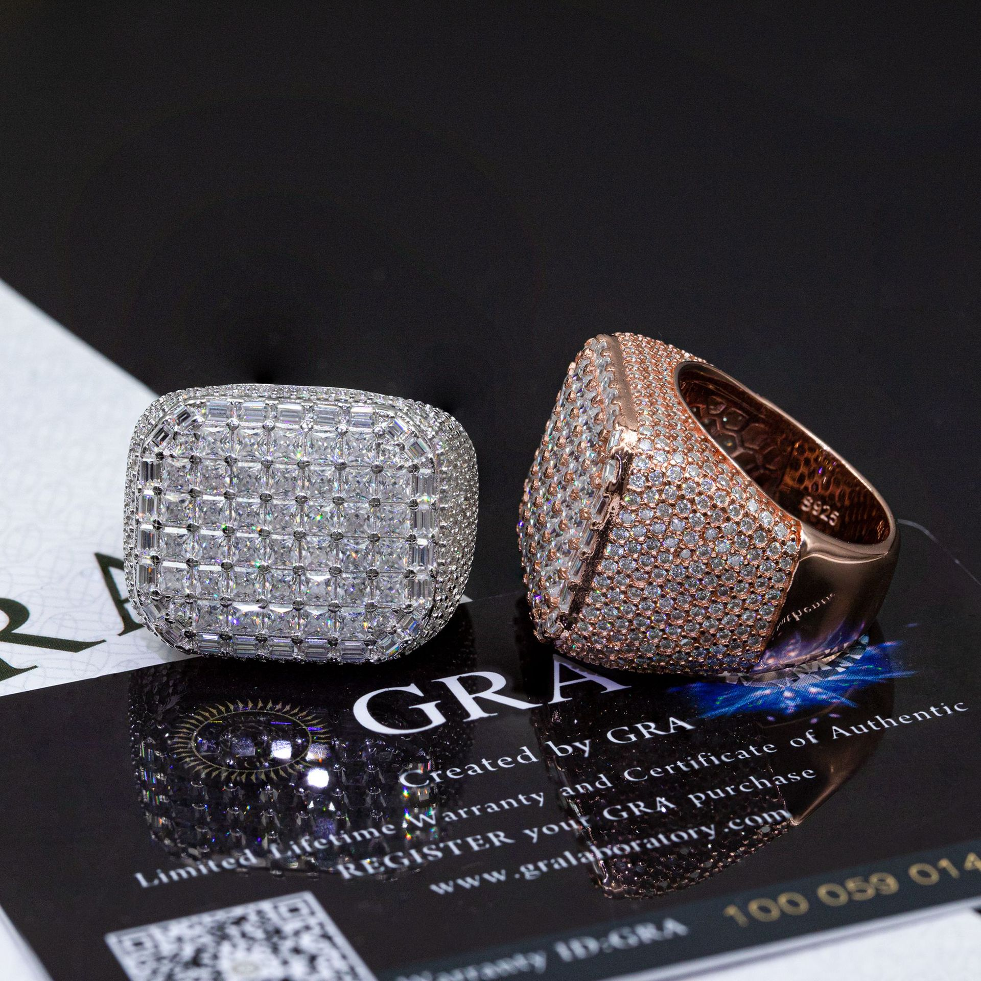 Bubble Letter Silver Moissanite VVS Rectangle Baguette Ring for Men Hip Hop Jewelry