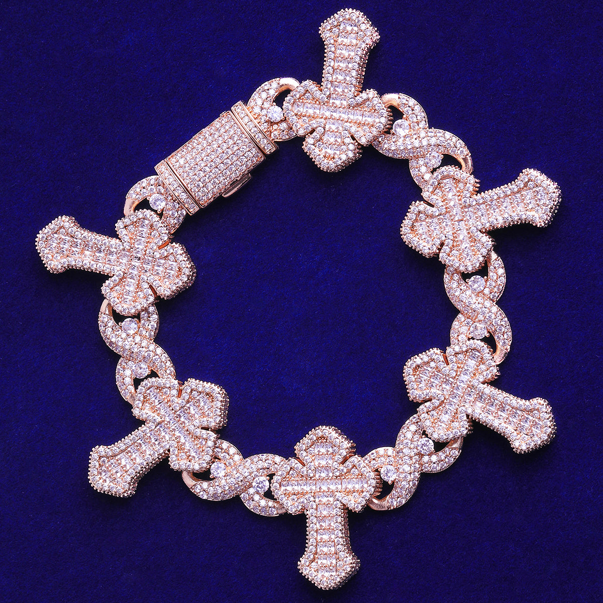 Bubble Letter Iced Out Cross Infinity Bracelet for Men 5A Cubic Zirconia Gold Plated Hip Hop Jewelry