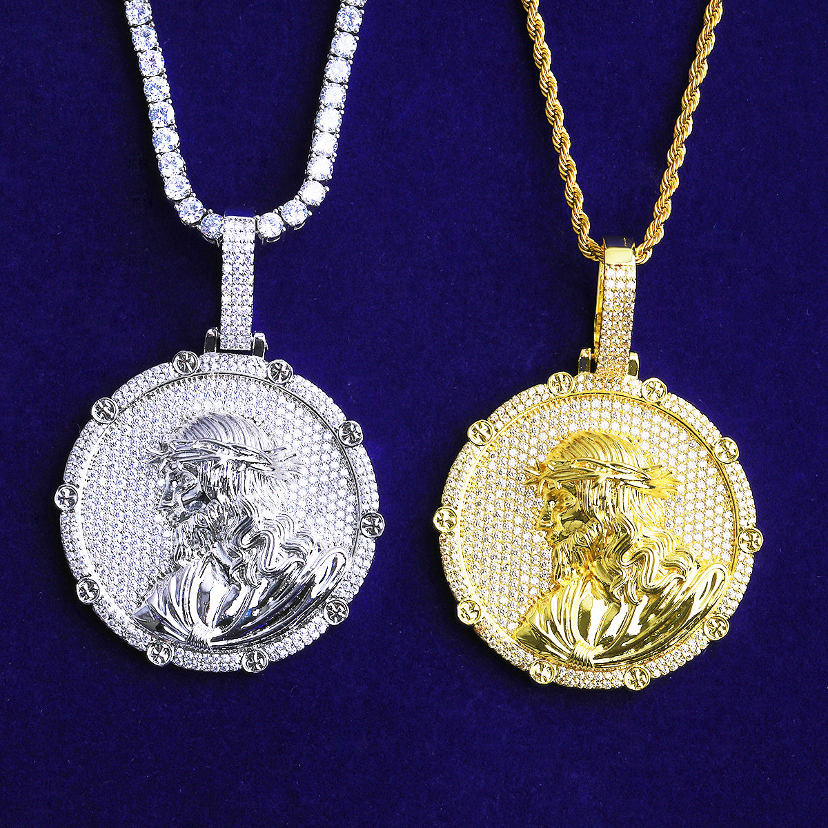 Bubble Letter Iced Out Disc Jesus Necklace Pendant for Men Real Gold Plated Hip Hop Jewelry