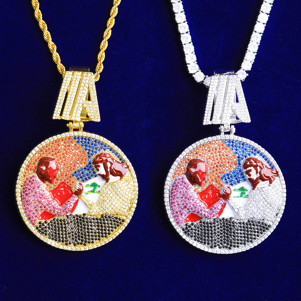 Bubble Letter Iced Out Arm Wrestling Circle Necklace Pendant for Men 5A Cubic Zirconia Hip Hop Jewelry