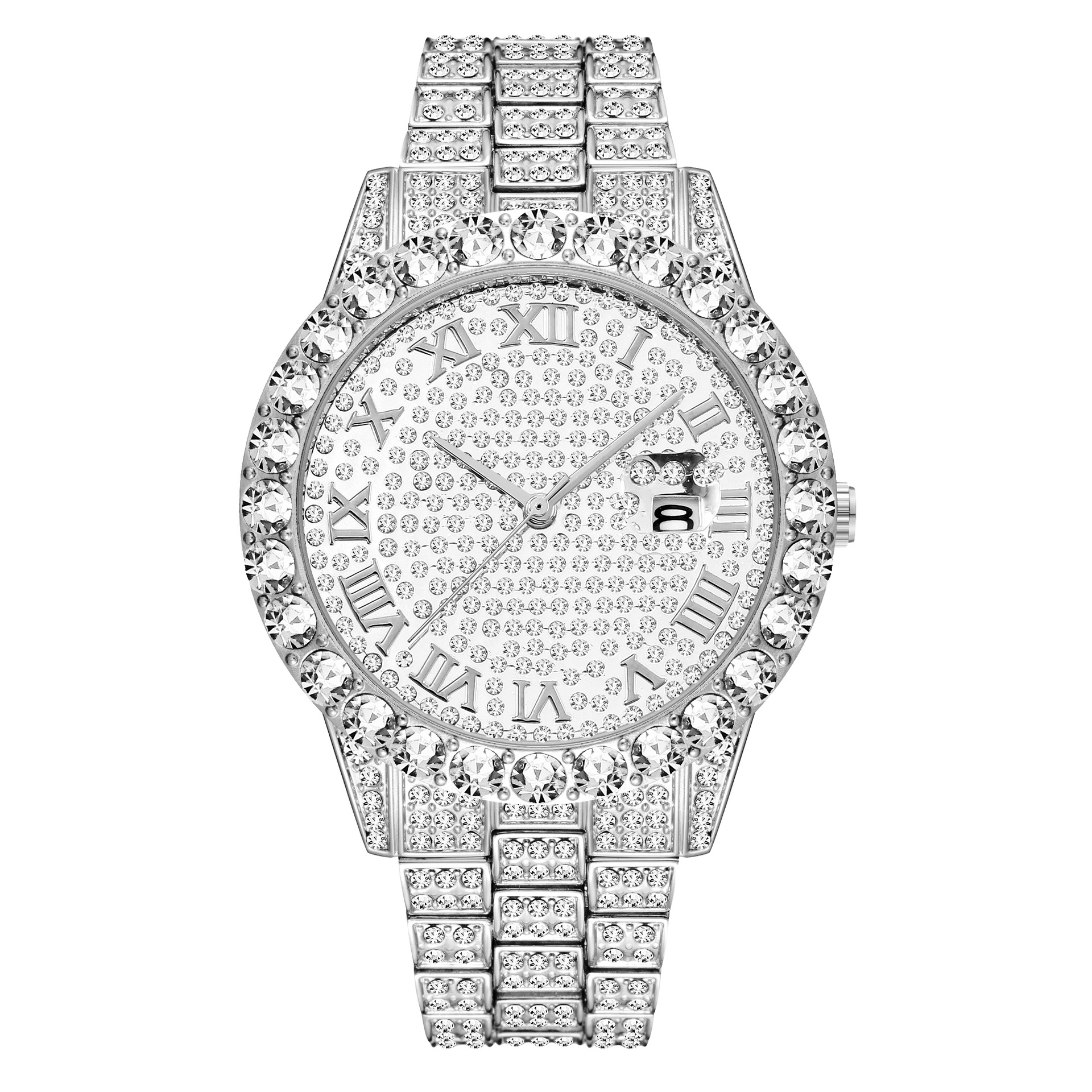 Bubble Letter BLING TENNIS BODY ROMAN NUMERALS ICED OUT DIAMOND WATCH