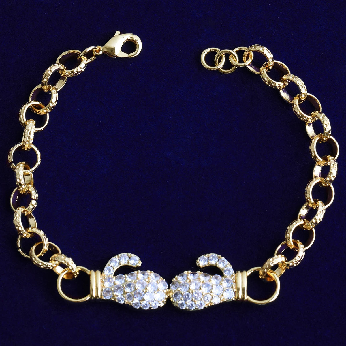 Bubble Letter Belcher Link Ice Boxing Gloves Bracelet for Women Real Gold Plated Hip Hop Jewelry