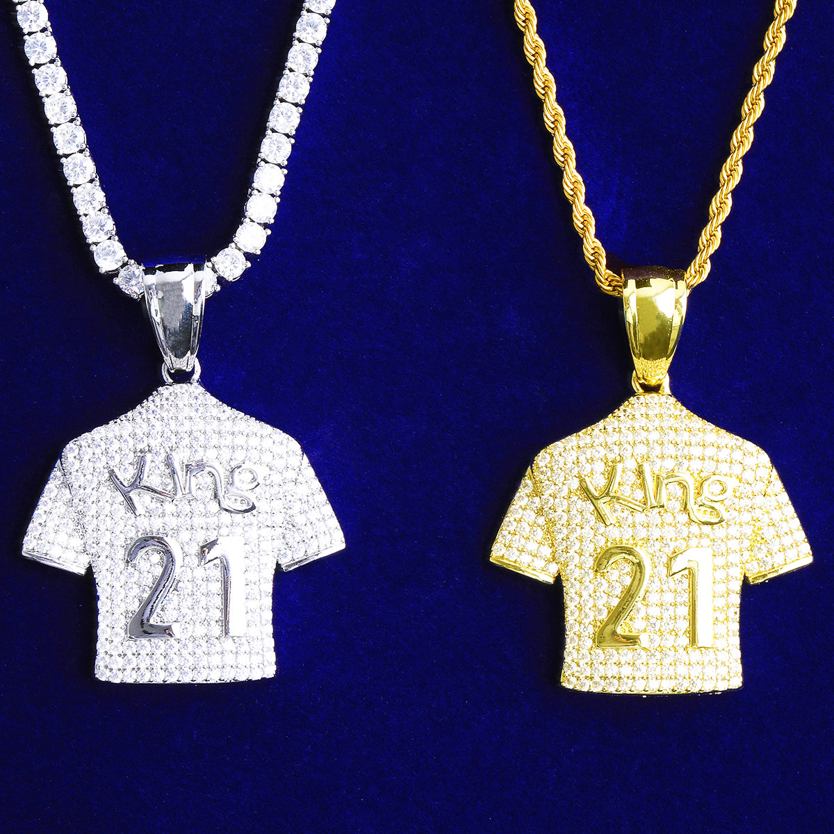 Bubble Letter Iced Out King 21 Necklace Pendant for Men 5A Cubic Zirconia Hip Hop Jewelry