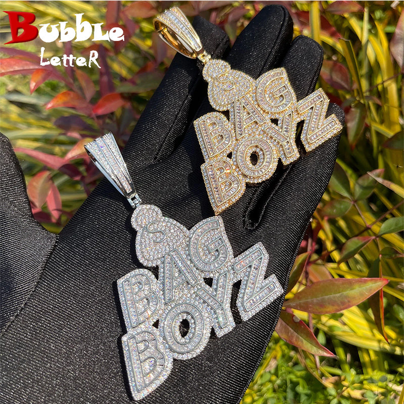 Bubble Letter Jewelry Iced Out Necklace for Men Prong Setting Charms BAG BOYZ Pendant Hip Hop Jewelry