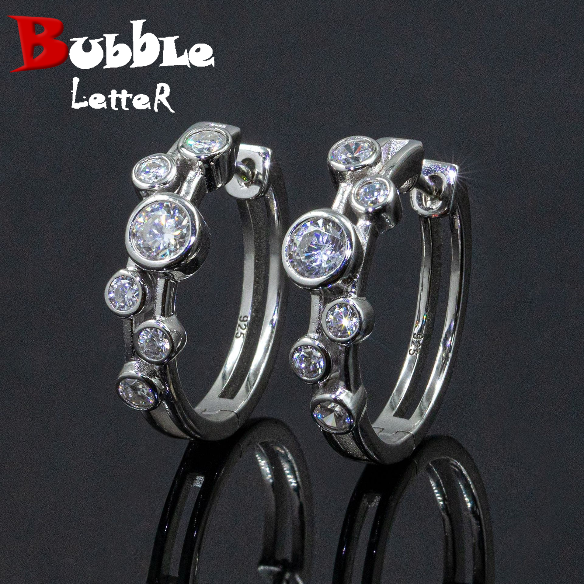 Bubble Letter Silver Moissanite VVS Dot Eardrop Earring for Women Hip Hop Jewelry