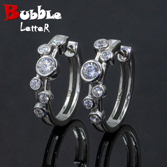 Bubble Letter Silver Moissanite VVS Dot Eardrop Earring for Women Hip Hop Jewelry