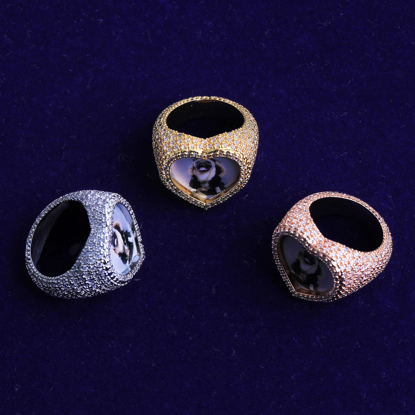 Bubble Letter Iced Out Custom Photo Heart Ring for Women Personalized Picture Cubic Zirconia Hip Hop Jewelry