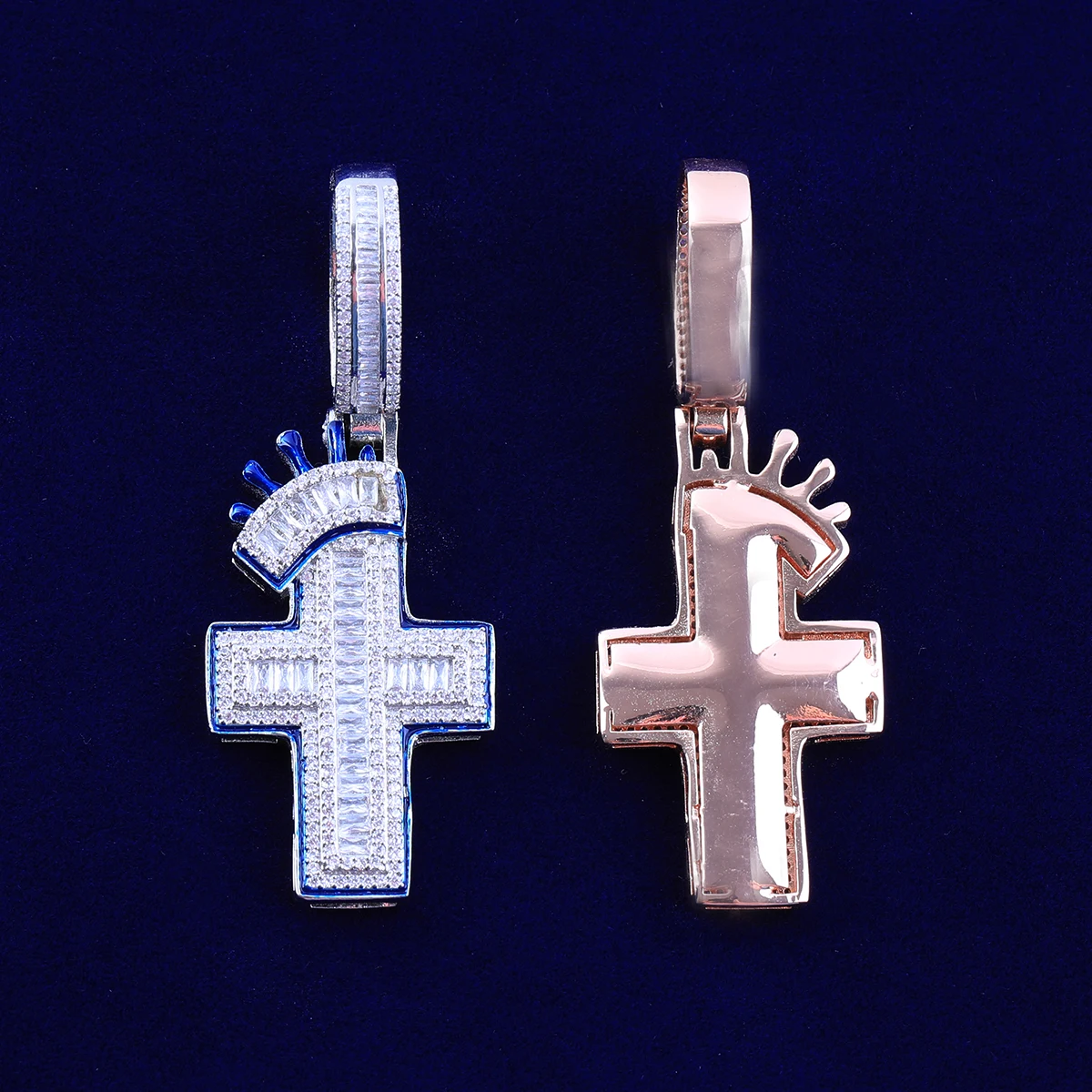 Bubble Letter Iced Out Cross Cross Necklace Pendant for Women Micro Pave Charms Bling Hip Hop Jewelry