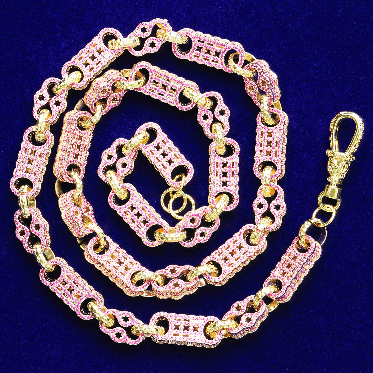 Bubble Letter Iced Out Gold Stones Star Bar Link Chain for Men Necklace Choker Real Copper Cubic Zirconia Gold Plated Hip Hop Jewelry