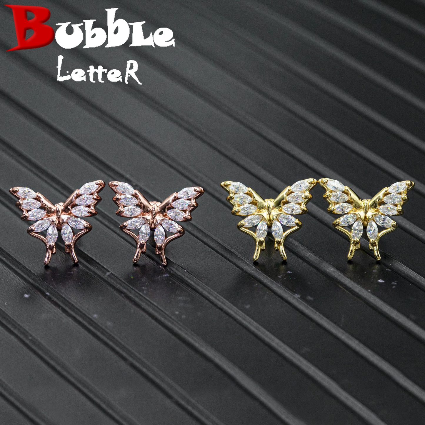 Bubble Letter Silver Moissanite VVS Butterfly Stud Earring for Women Hip Hop Jewelry