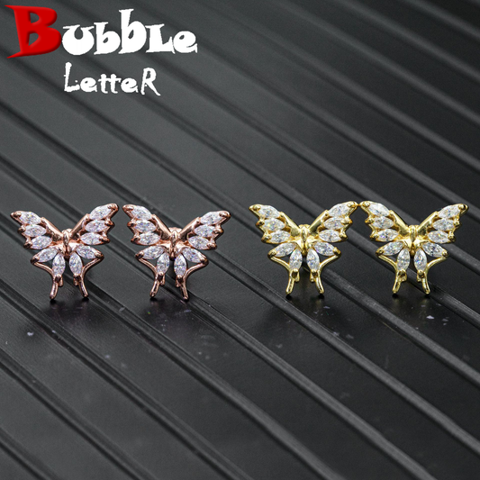 Bubble Letter Silver Moissanite VVS Butterfly Stud Earring for Women Hip Hop Jewelry