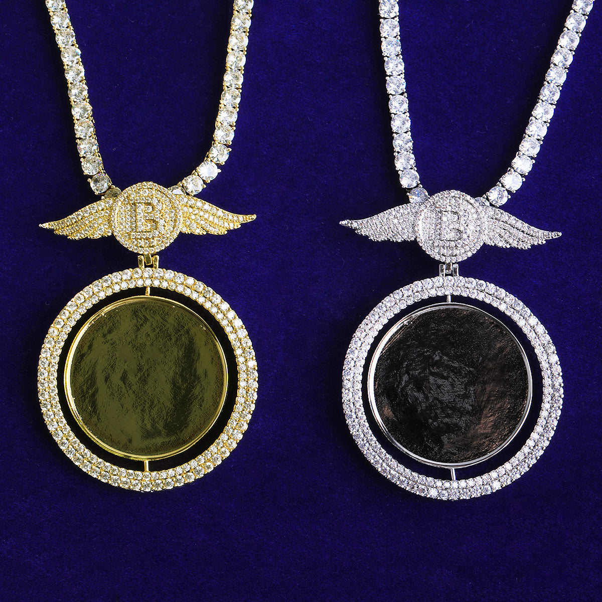 Bubble Letter Iced Out Custom Photo Necklace for Men Wing Bail 5A Cubic Zirconia Gold Plated Hip Hop Jewelry