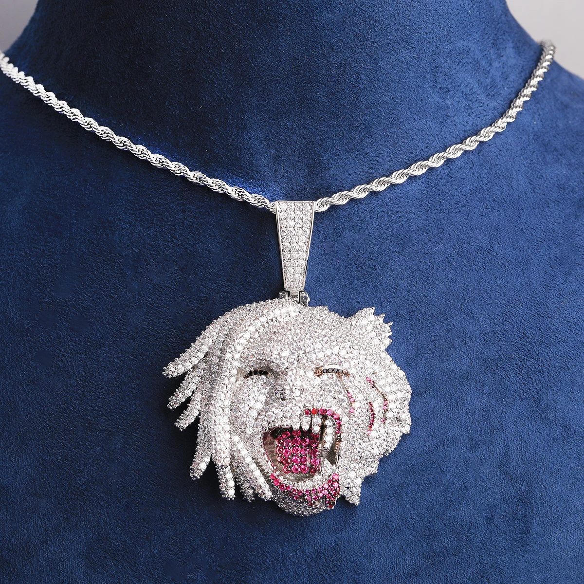 Bubble Letter Iced Out Ugly Head Necklace Pendant for Men Real Gold Plated 5A Cubic Zirconia Hip Hop Jewelry