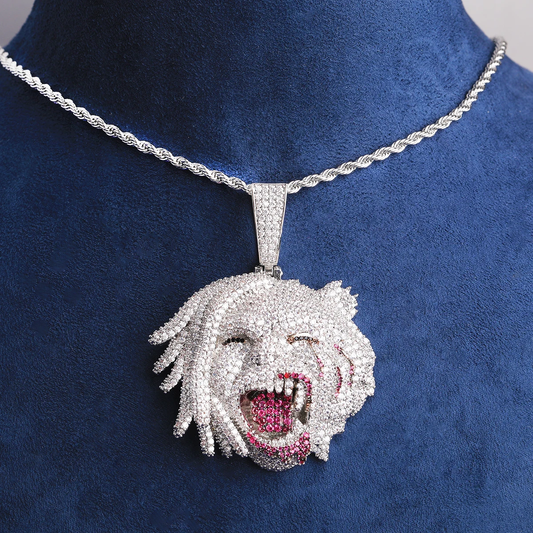 Bubble Letter Iced Out Ugly Head Necklace Pendant for Men Real Gold Plated 5A Cubic Zirconia Hip Hop Jewelry