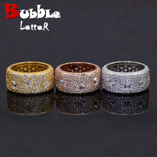 Bubble Letter Silver Moissanite VVS Baguette Dot Circle Ring for Men Hip Hop Jewelry